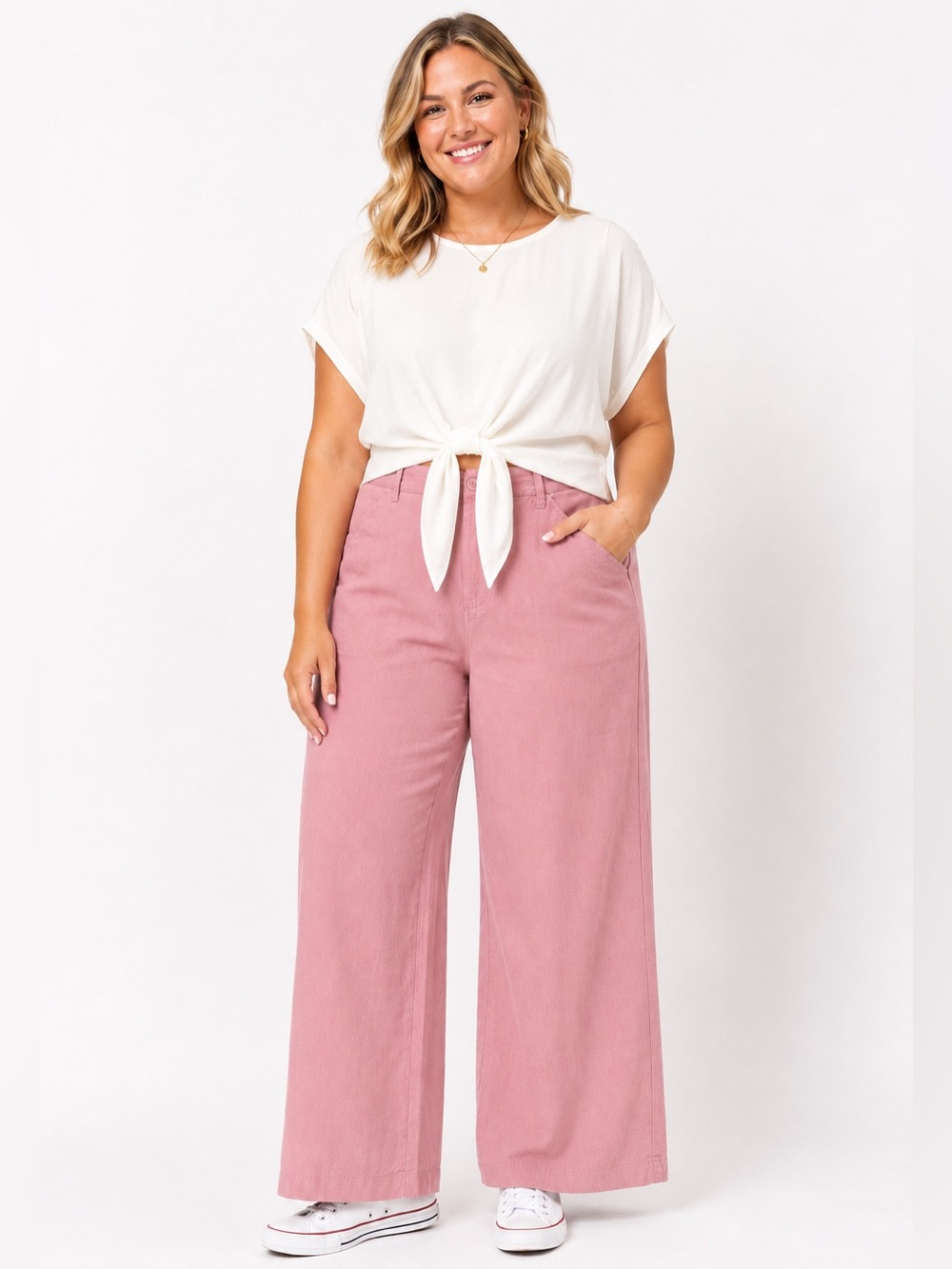 LEE Legendary High Rise Drapey Trouser Pink Linen Blend Wide Leg Pants 16 NWT